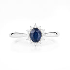 0.44 Carat Genuine Blue Sapphire and White Diamond 14K White Gold Ring