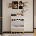 Modern Freestanding Shoe Cabinet With Flip Up Doors - White Natural