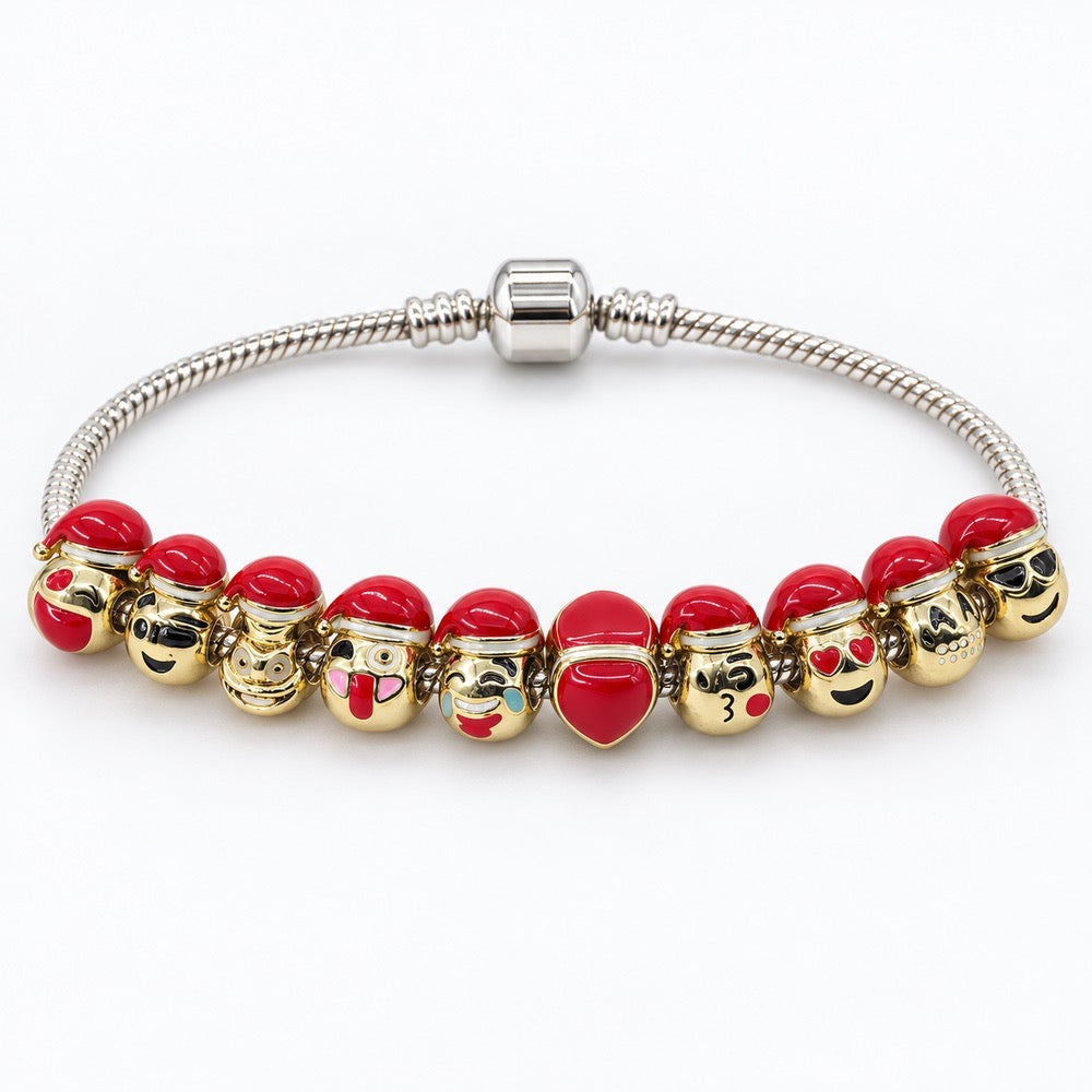 Christmas Red Hat Character Charm Bracelet – Festive Holiday Gift for Her
