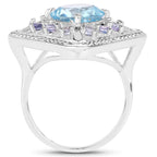 4.24 Carat Genuine Blue Topaz and Tanzanite .925 Sterling Silver Ring