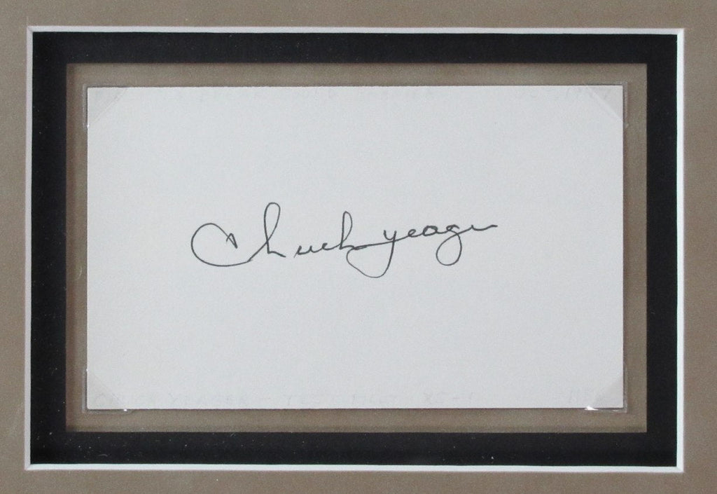 Chuck Yeager Signed 3x5 Index Card with Photo Collage Framed 187171