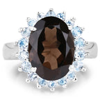 6.79 Carat Genuine Smoky Quartz & Blue Topaz .925 Sterling Silver Ring