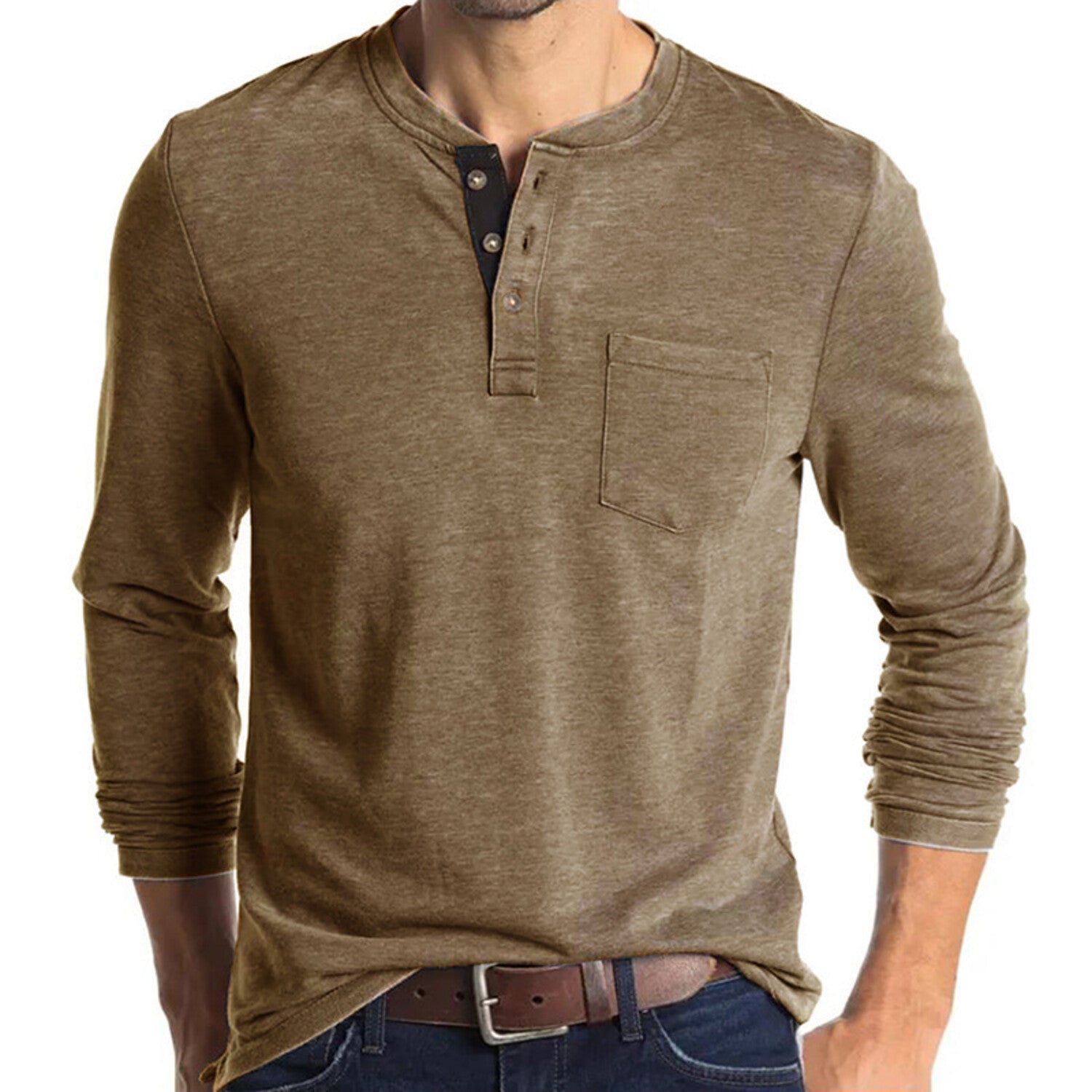 Pocket Henley Long Sleeve // Khaki