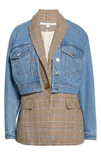 Veronica Beard Keaton Combo Dickey Jacket in Camel/Steel Blue Multi  Size Medium