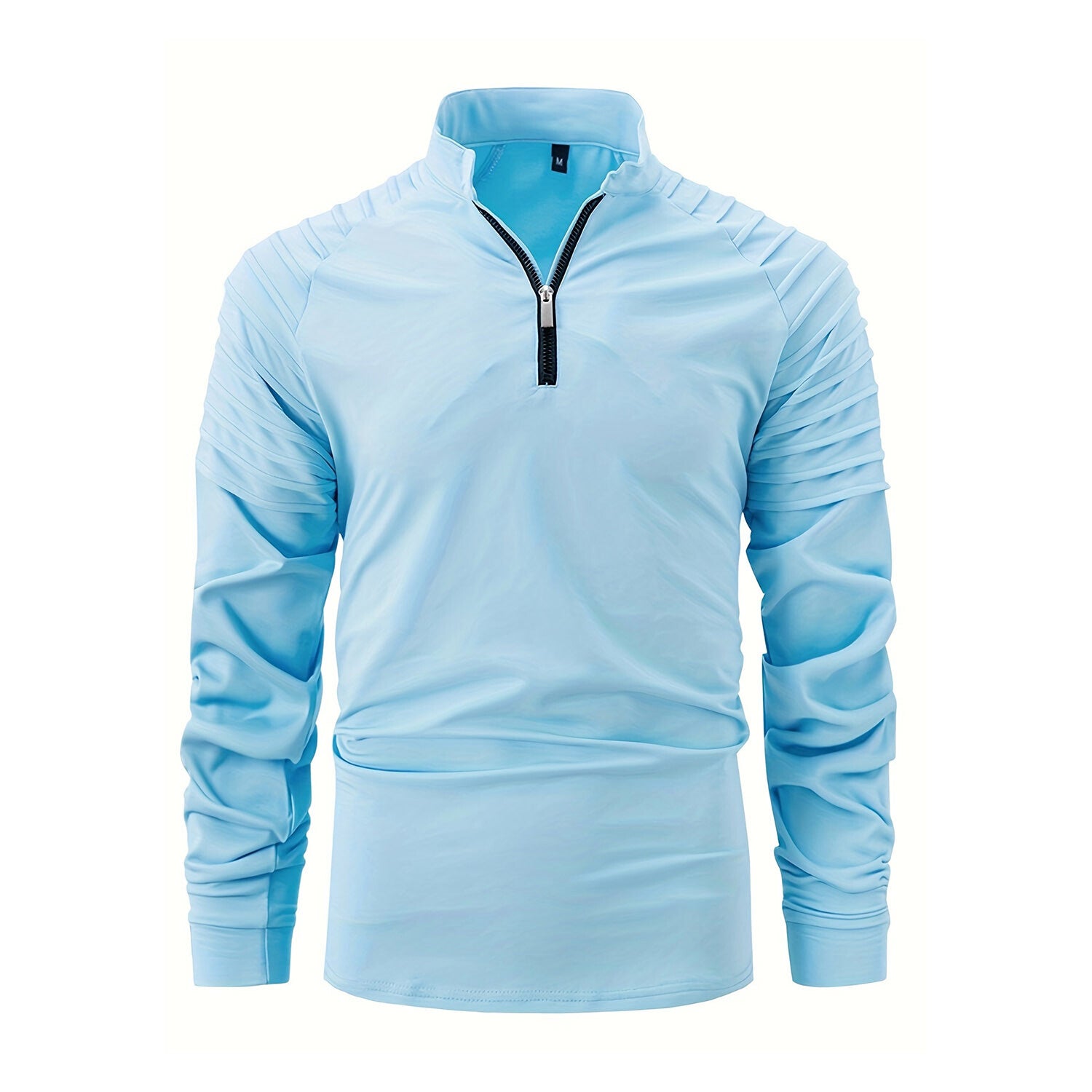 Quarter-Zip Long Sleeve Shoulder Ribbed Shirt // Sky Blue