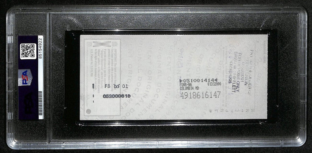 Johnny Unitas HOF Signed/Auto 2000 Bank Check Colts PSA/DNA GEM MT 10 192621