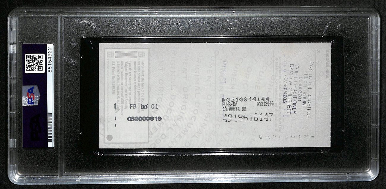 Johnny Unitas HOF Signed/Auto 2000 Bank Check Colts PSA/DNA GEM MT 10 192621