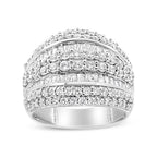 .925 Sterling Silver 2.00 Cttw Round and Baguette-Cut Diamond Cluster Ring (H-I Color, I1-I2 Clarity) - Size 7