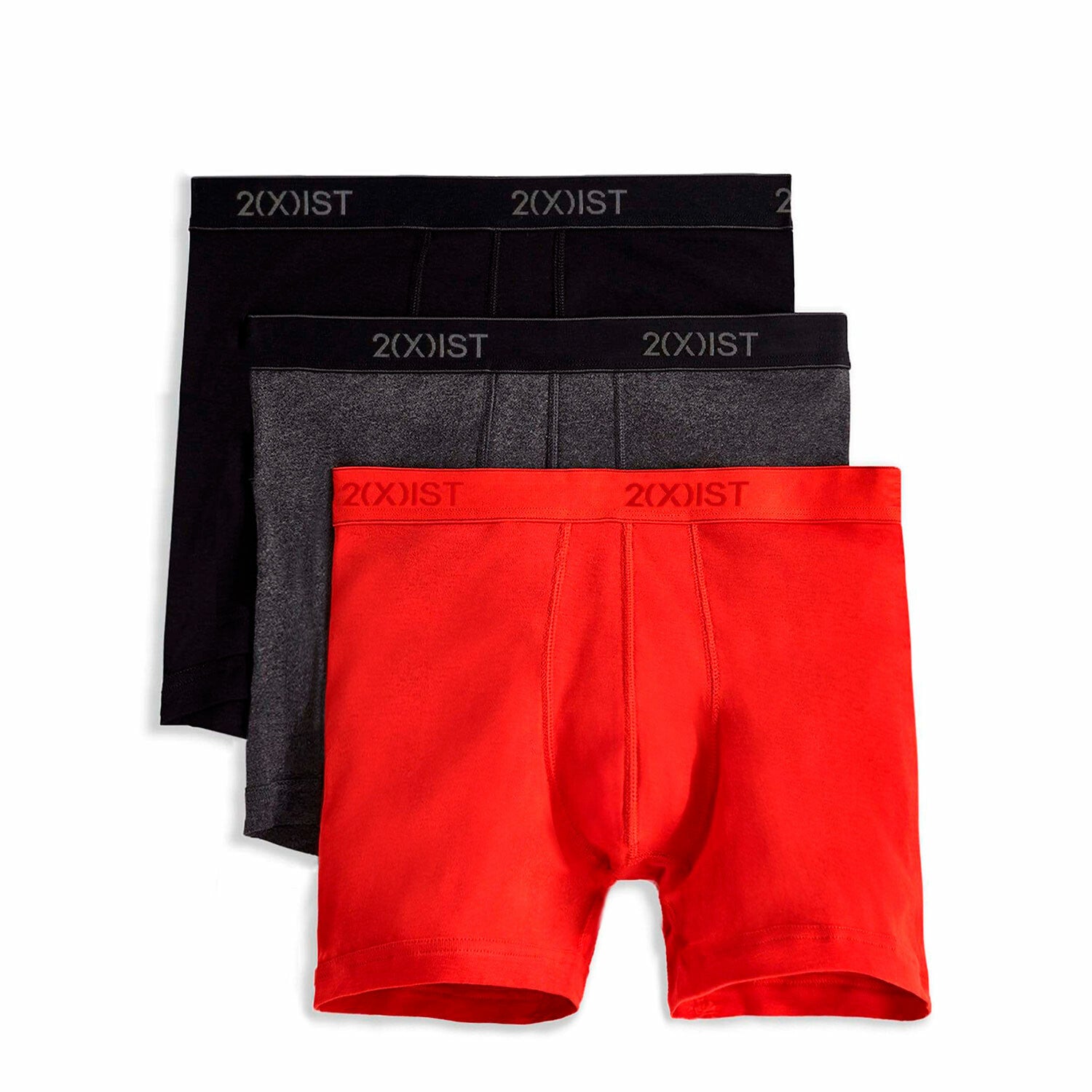 3 Pack Cotton 6" Boxer Brief // Black + Charcoal Heather + Red