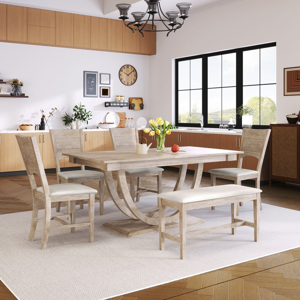 Topmax - 6 Piece Wood Half Round Dining Table Set Kitchen