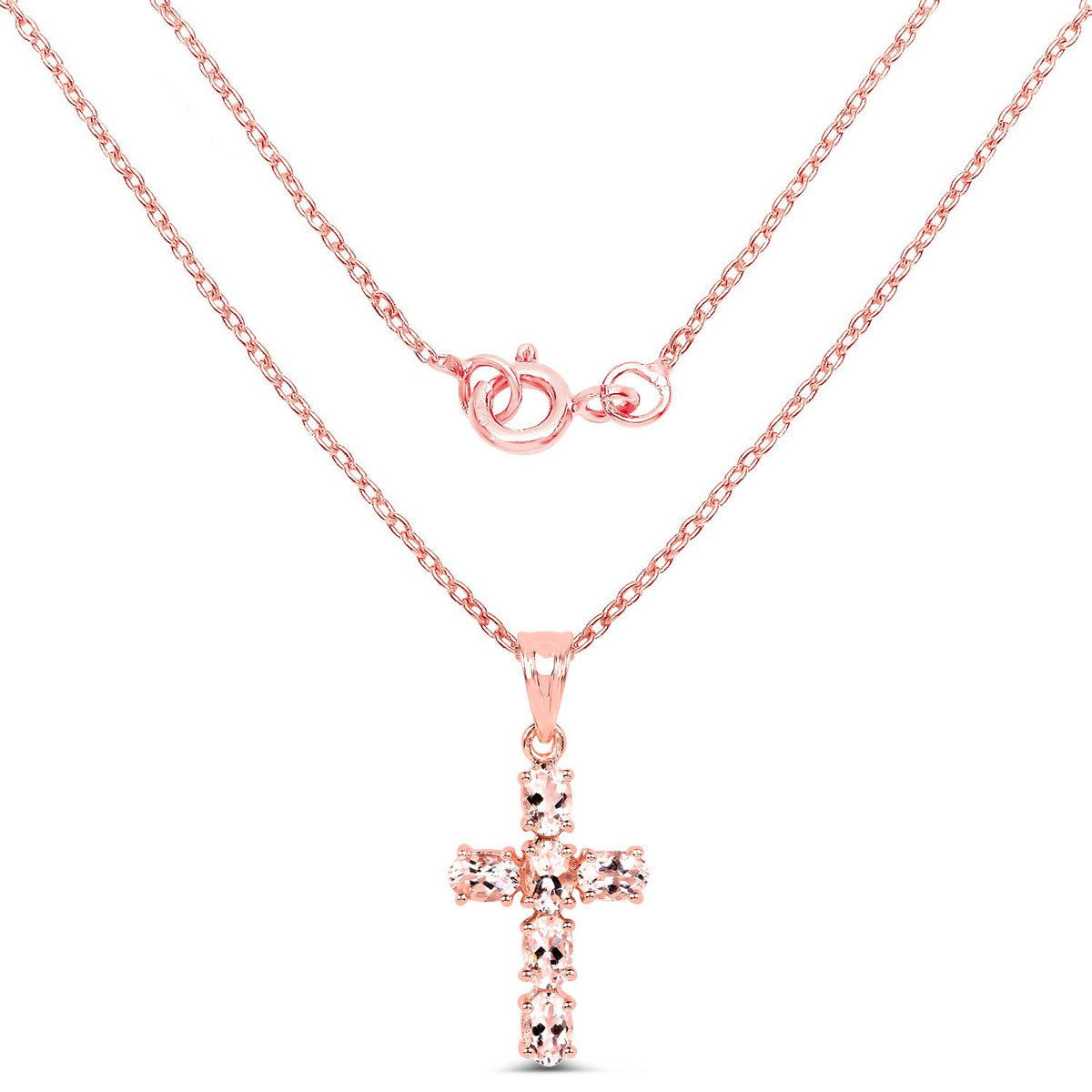 14K Rose Gold Plated 2.58 Carat Genuine Morganite .925 Sterling Silver Pendant