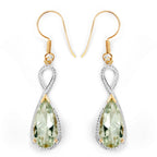 14K Yellow Gold Plated 10.10 Carat Genuine Green Amethyst .925 Sterling Silver Earrings