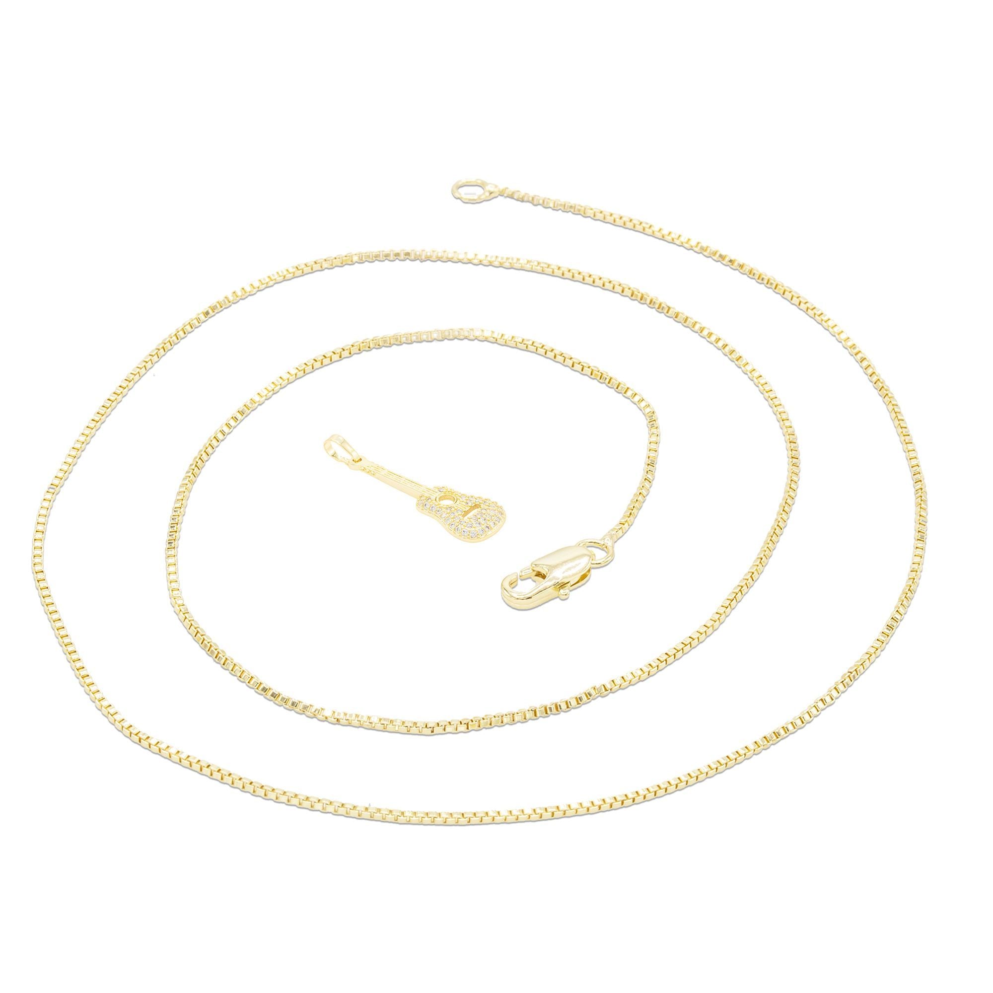 Cubic Zirconia 14K Gold Filled Guitar Pendant Necklace Set