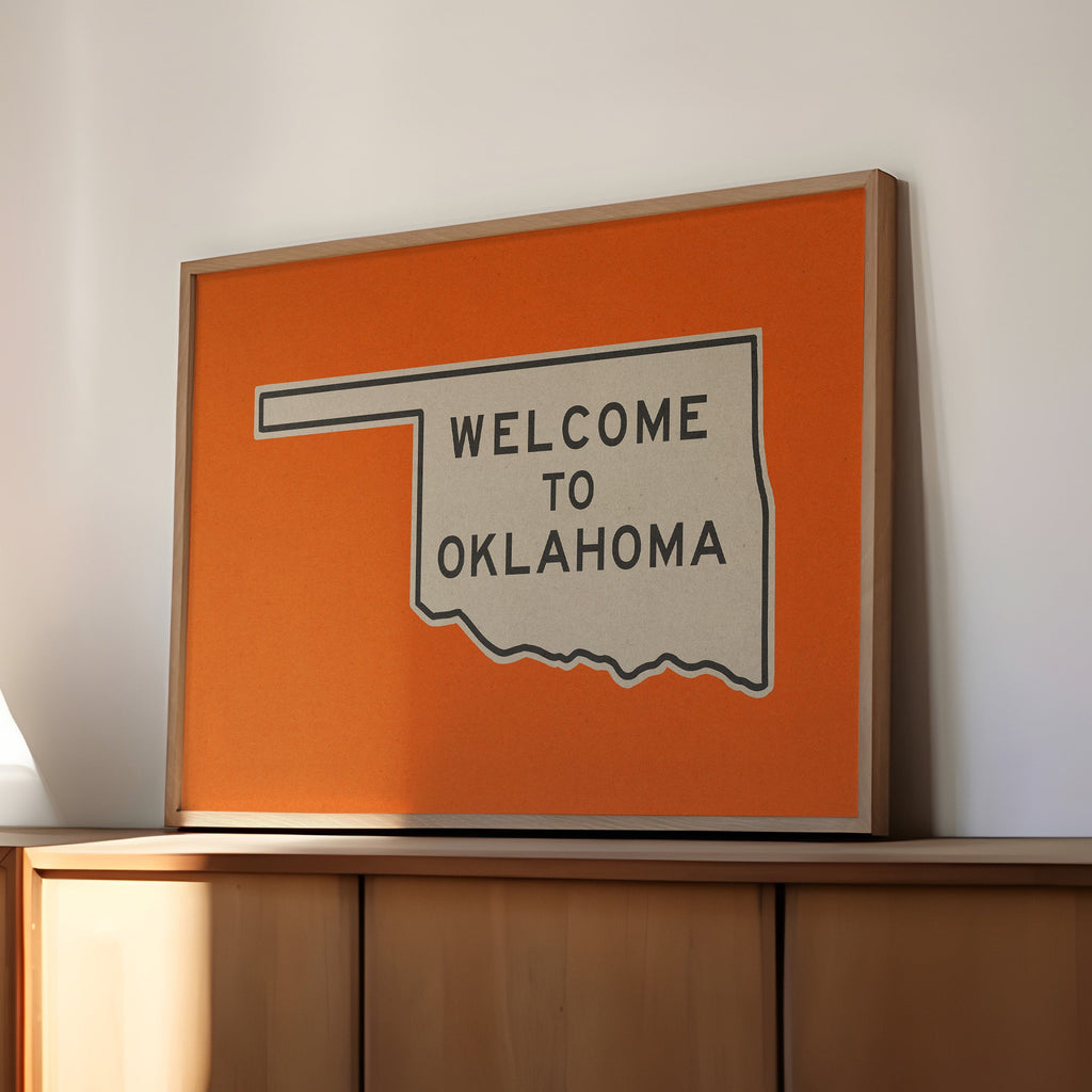 Welcome To Oklahoma Vintage Orange Road Sign Art Print