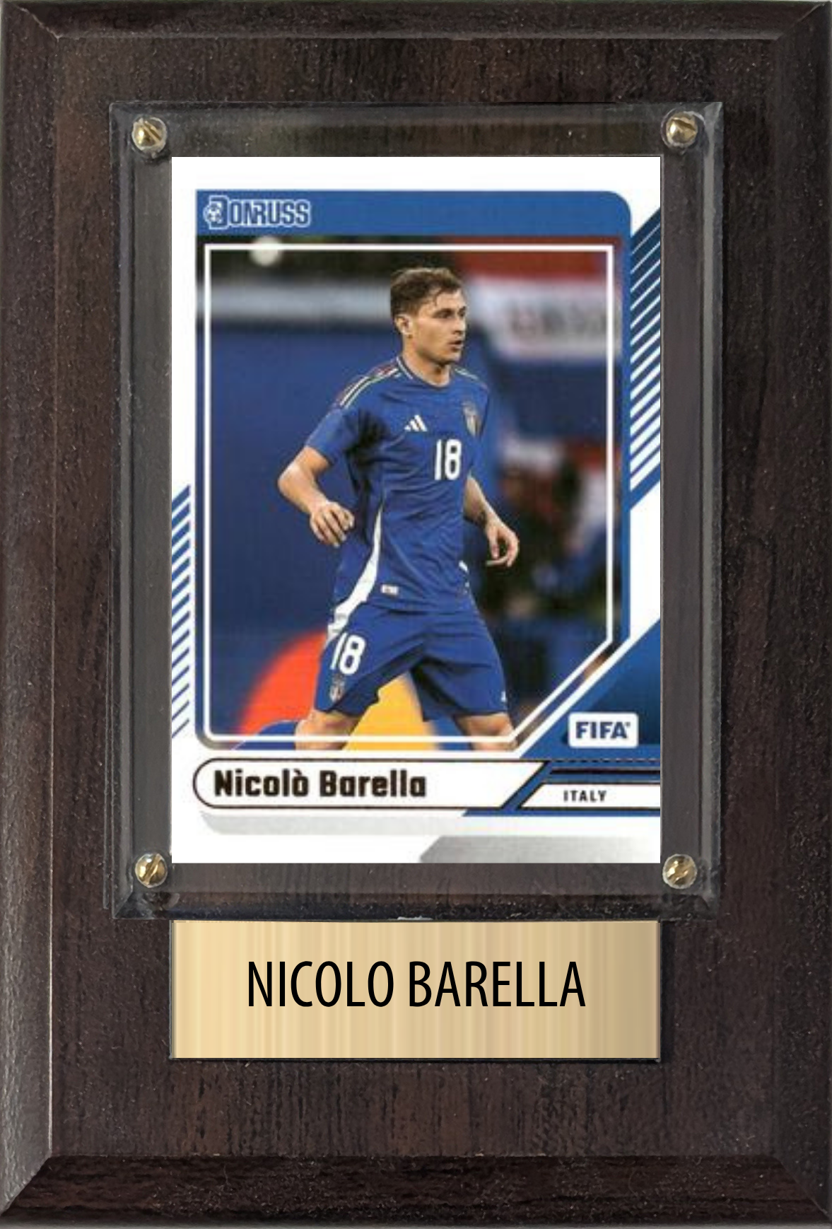 Nicolo Barella Italy World Cup Soccer 2026 Fan Gift Plaque 4x6 1 Card Panini, Topps, Donruss 2024 2025 2026