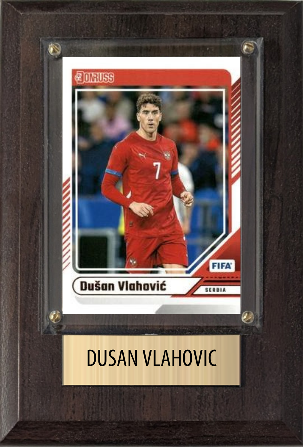 Dusan Vlahovic Serbia World Cup Soccer 2026 Fan Gift Plaque 4x6 1 Card Panini, Topps, Donruss 2024 2025 2026