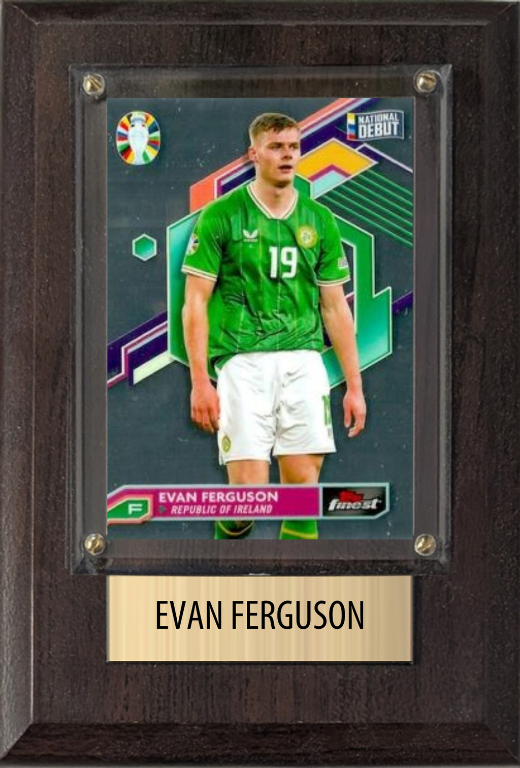 Evan Ferguson Republic of Ireland World Cup Soccer 2026 Fan Gift Plaque 4x6 1 Card Panini, Topps, Donruss 2024 2025 2026