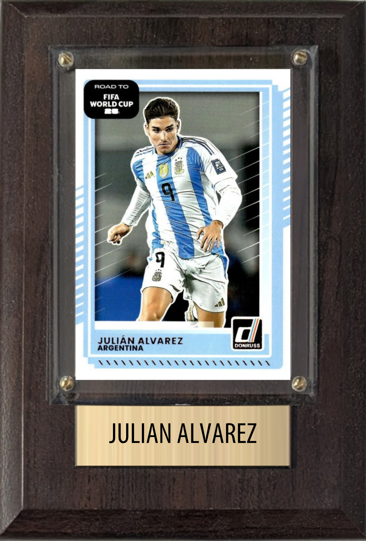 Julian Alvarez Argentina World Cup Soccer Fan Gift Plaque 4x6 1 Card Panini, Topps, Donruss 2024 2025 2026