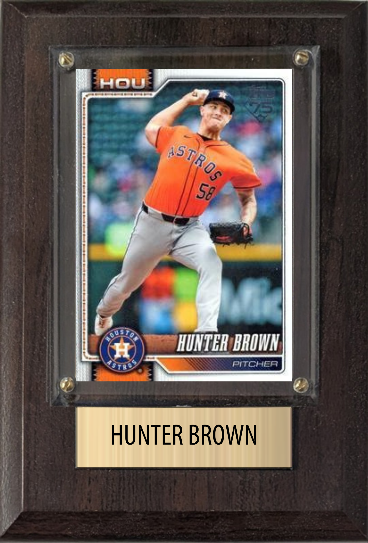 Hunter Brown Houston Astros Fan Gift Plaque 4x6 1 Card Topps, Bowman 2024 2025 2026