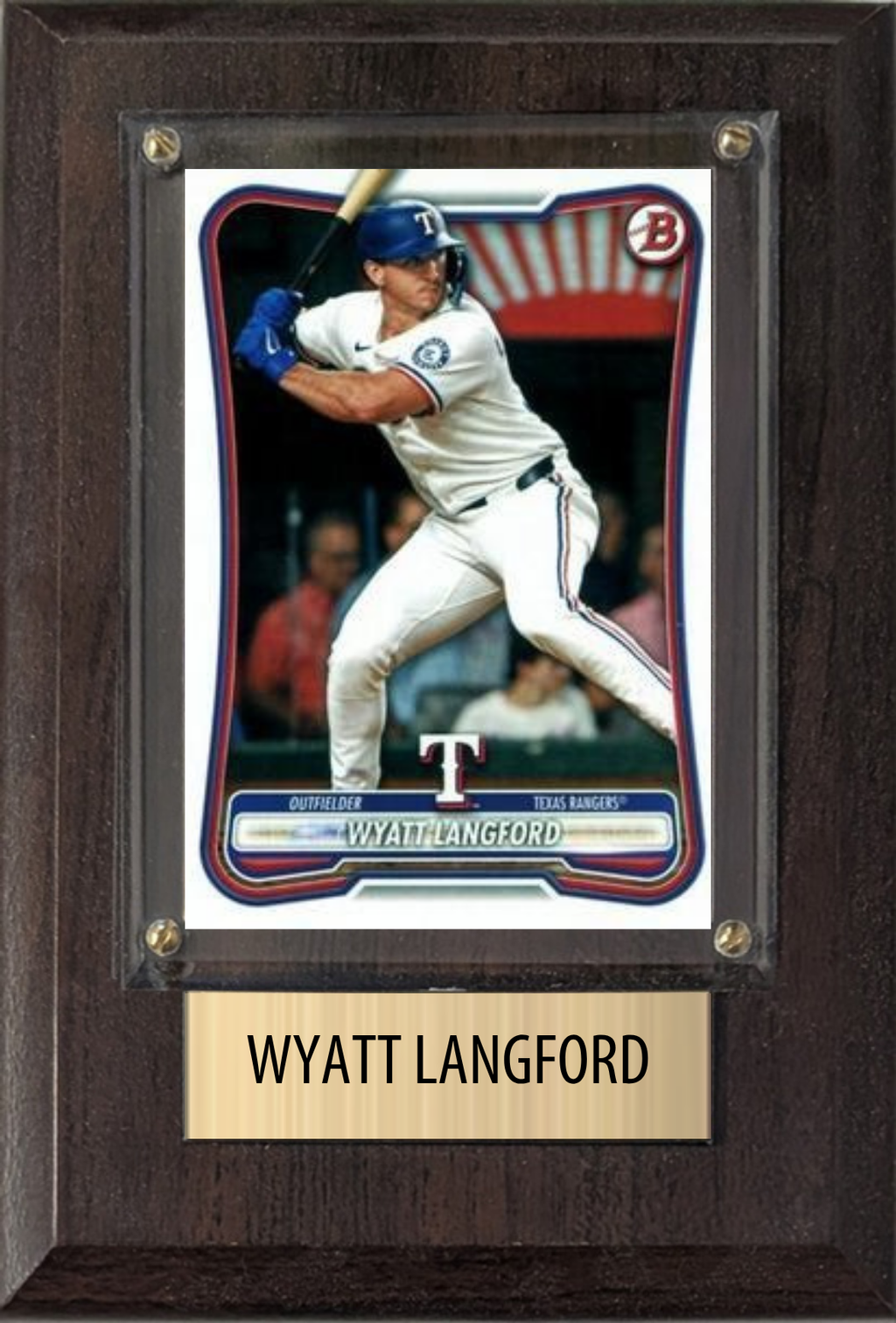 Wyatt Langford Texas Rangers Fan Gift Plaque 4x6 1 Card Topps, Bowman 2024 2025 2026