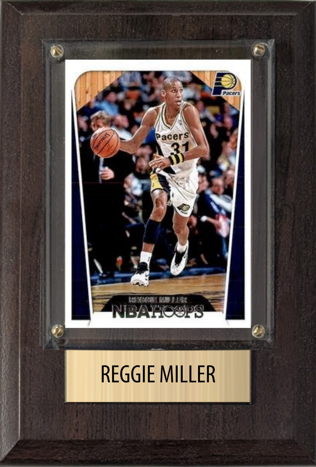 Reggie Miller Indiana Pacers Hall of Fame Fan Gift Plaque 4x6 1 Card Hoops, Prizm, Donruss 2024 2025 2026