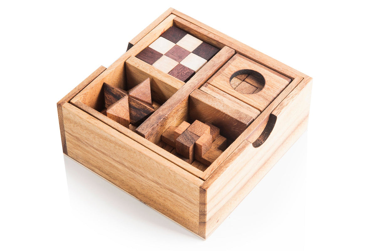 5 Wooden Mechanical Puzzle Set - Brain Teaser Gift Box for Adults