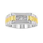 10K Yellow Gold Plated .925 Sterling Silver Diamond Accent Miracle-Set 3 Stone Ridged Band Gentlemen's Fashion Ring (I-J Color, I2-I3 Clarity)
