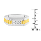 10K Yellow Gold Plated .925 Sterling Silver Diamond Accent Miracle-Set 3 Stone Ridged Band Gentlemen's Fashion Ring (I-J Color, I2-I3 Clarity)