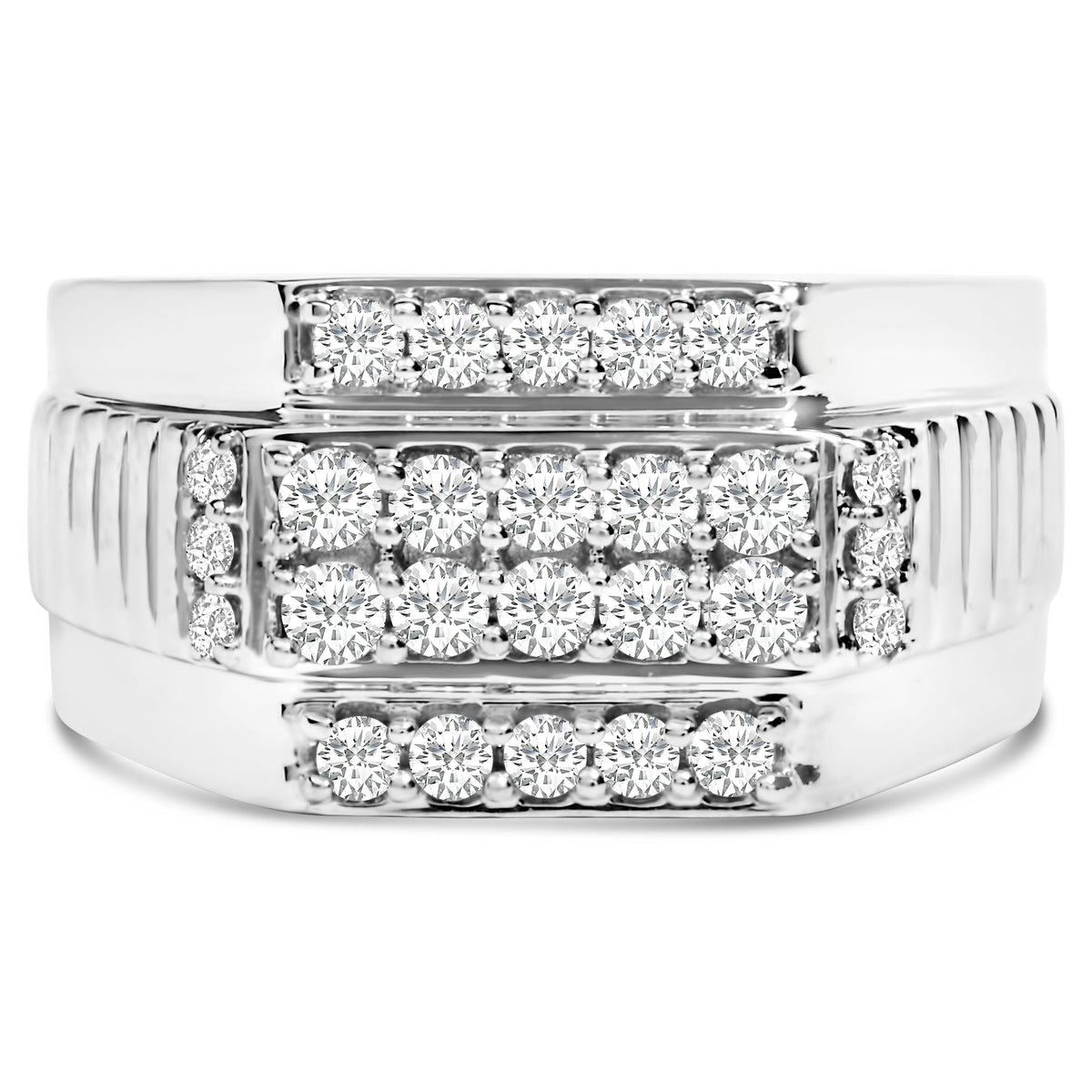 Men's .925 Sterling Silver 1.00 Cttw Diamond Multi Row Band Ring -Size 10