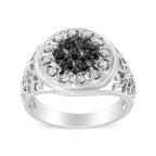 .925 Sterling Silver 1/4 Cttw White and Black Treated Diamond Halo Cluster Ring for Men (I-J Color, I3 Clarity) - Size 10