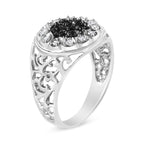 .925 Sterling Silver 1/4 Cttw White and Black Treated Diamond Halo Cluster Ring for Men (I-J Color, I3 Clarity) - Size 10