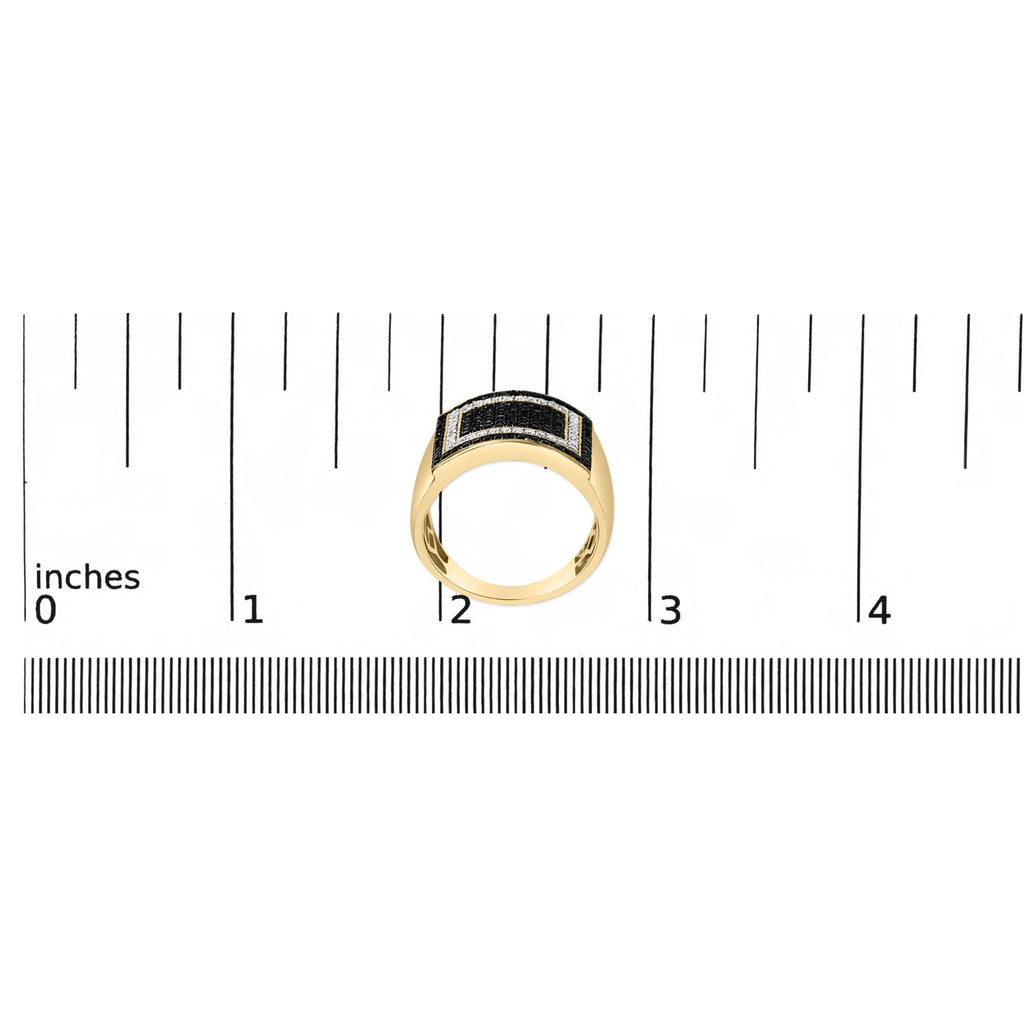 Men's 10K Yellow Gold 1 1/4 Cttw White and Black Diamond Geometric Ring