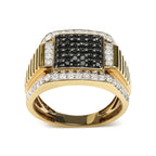 Men's 14K Yellow Gold Plated .925 Sterling Silver 1 1/2 Cttw White and Black Treated Diamond Cluster Ring (Black / I-J Color, I2-I3 Clarity) - Size 10