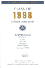 Dwight Stephenson HOF Autographed/Inscr Goal Line Art GLAC Postcard Dolphins JSA