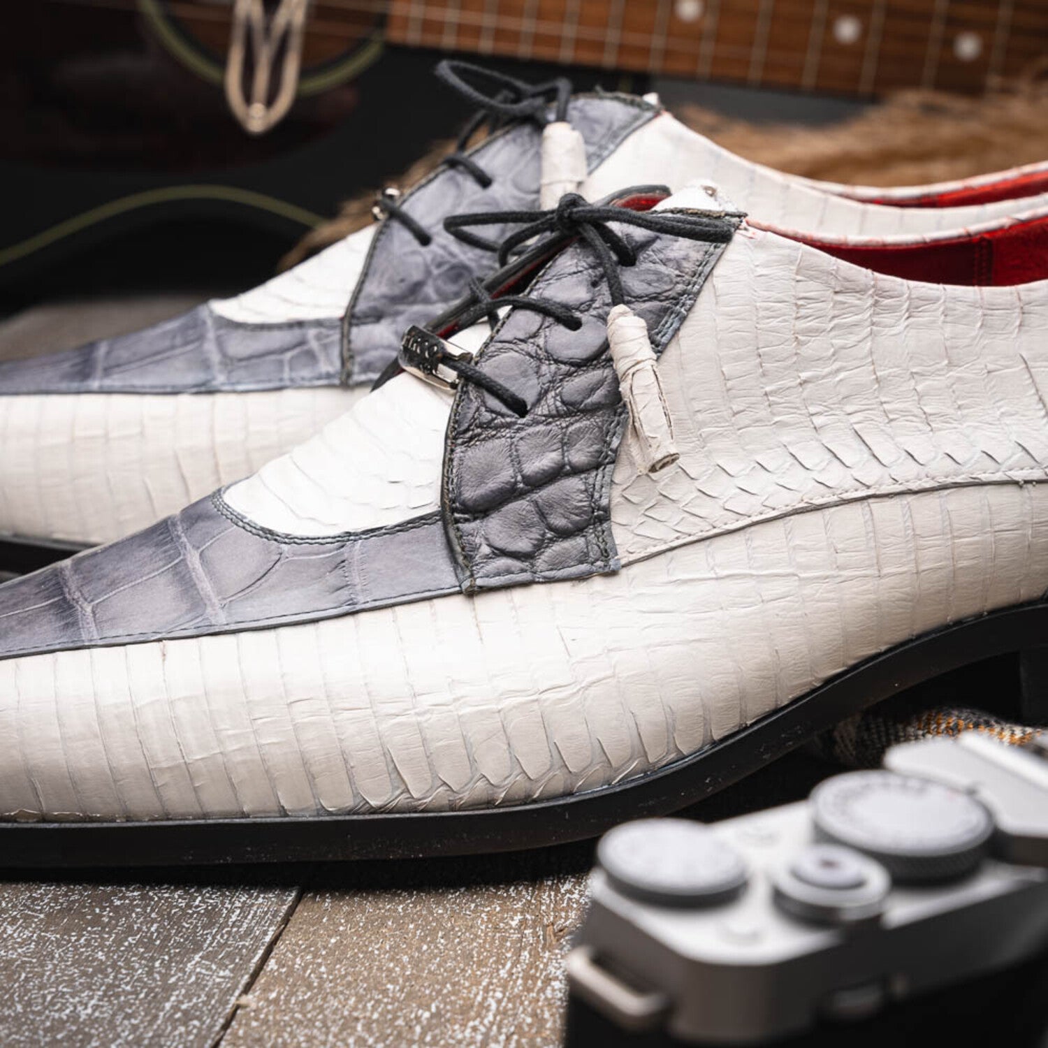 Moncalieri // Alligator + Cobra Skin Leather Oxfords // Gray + White