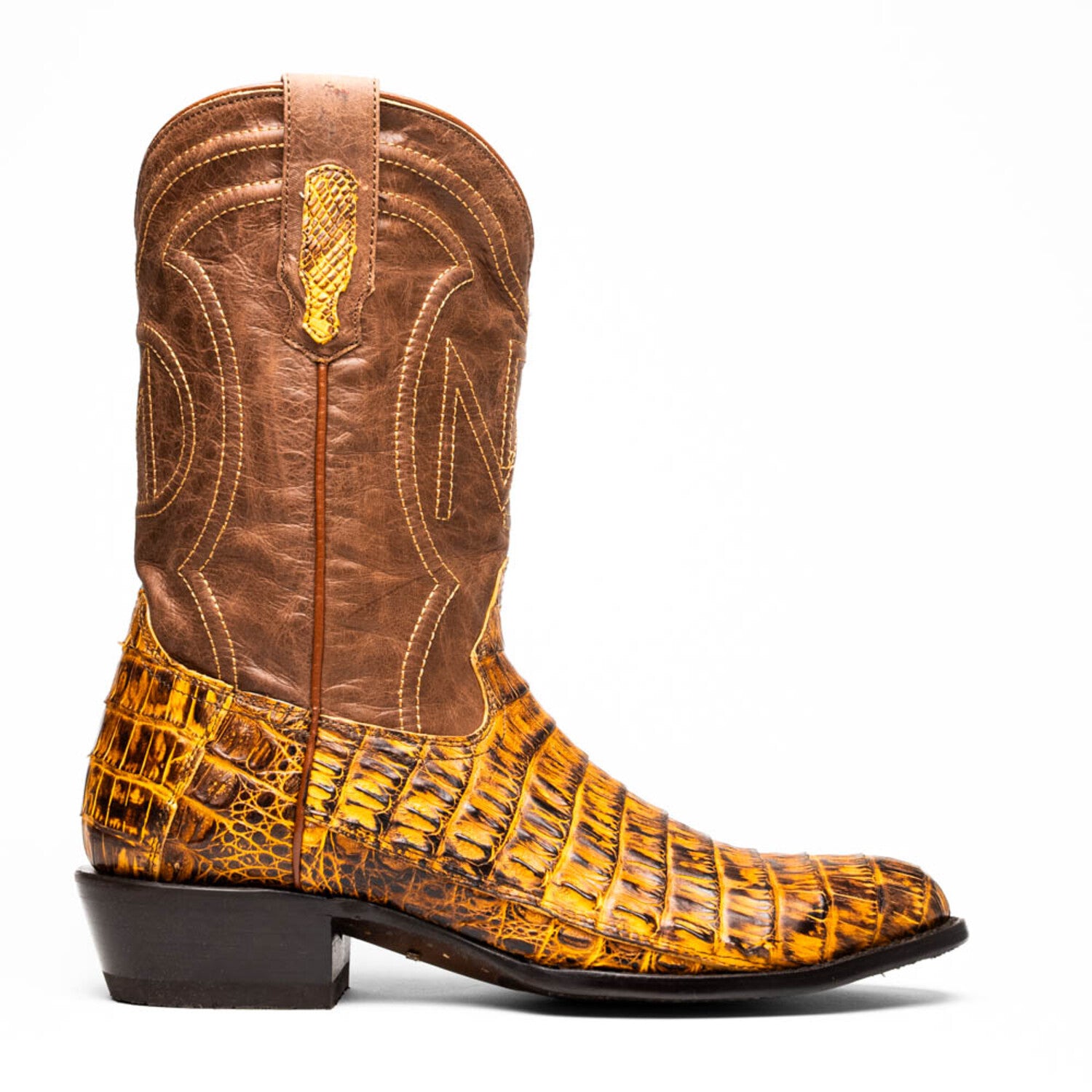 Phoenix // Caiman Belly Leather Western Boots // Mustard Brown