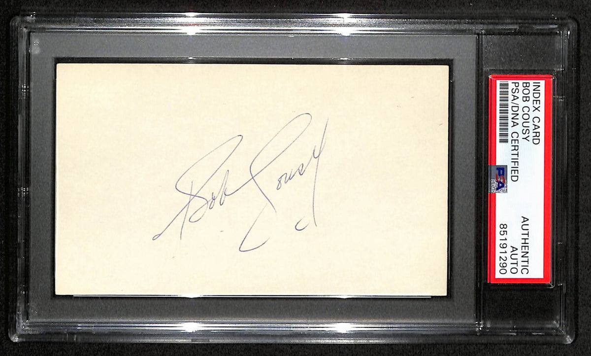 Bob Cousy HOF Signed/Auto 3x5 Index Card Boston Celtics PSA/DNA 188562