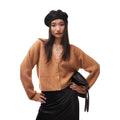 Topshop Women's Camel Waffle Knit Crop Cardigan