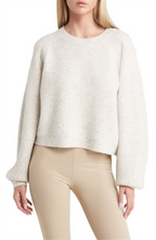 Topshop Mixed Stitch Balloon Sleeve Crop Sweater In Grey