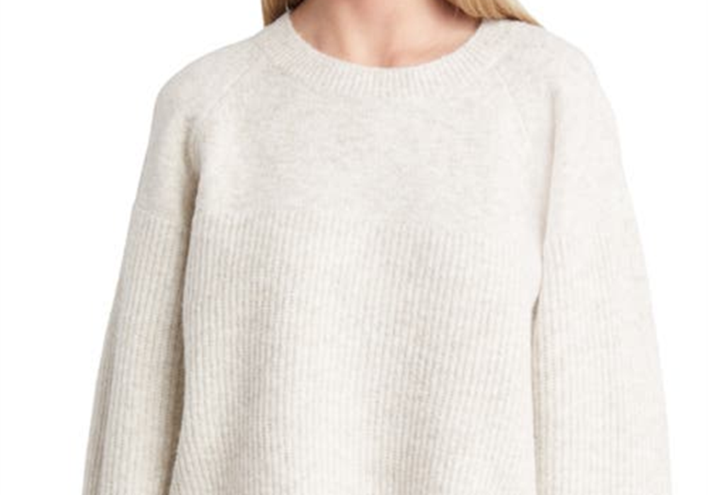 Topshop Mixed Stitch Balloon Sleeve Crop Sweater In Grey