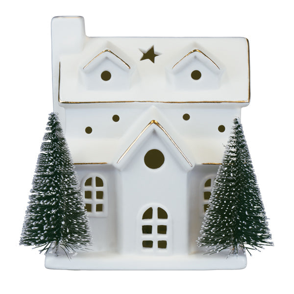 Lit Ceramic House With Trees