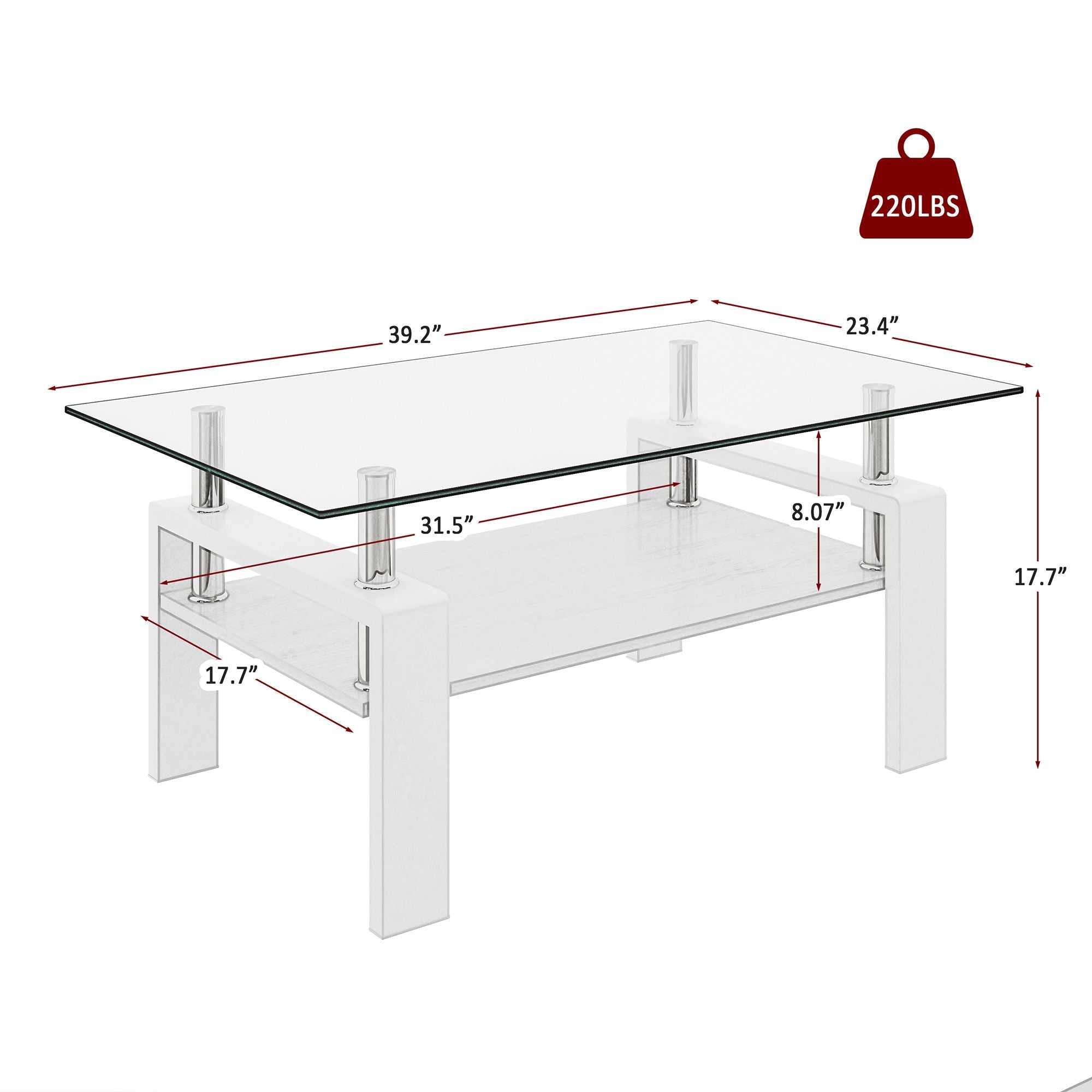 Modern Rectangular Coffee Table With Tempered Transparent