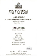 Jim Langer HOF Autographed/Inscr Goal Line Art GLAC Postcard Miami Dolphins JSA