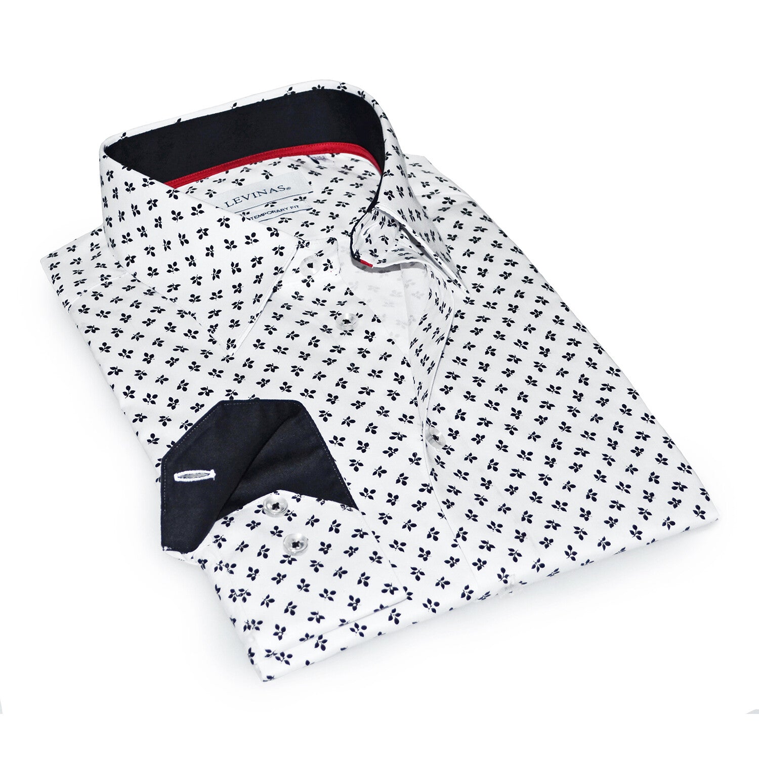 Contrast Collar & Cuff Button Up // Black Leaf + Solid Black Trim