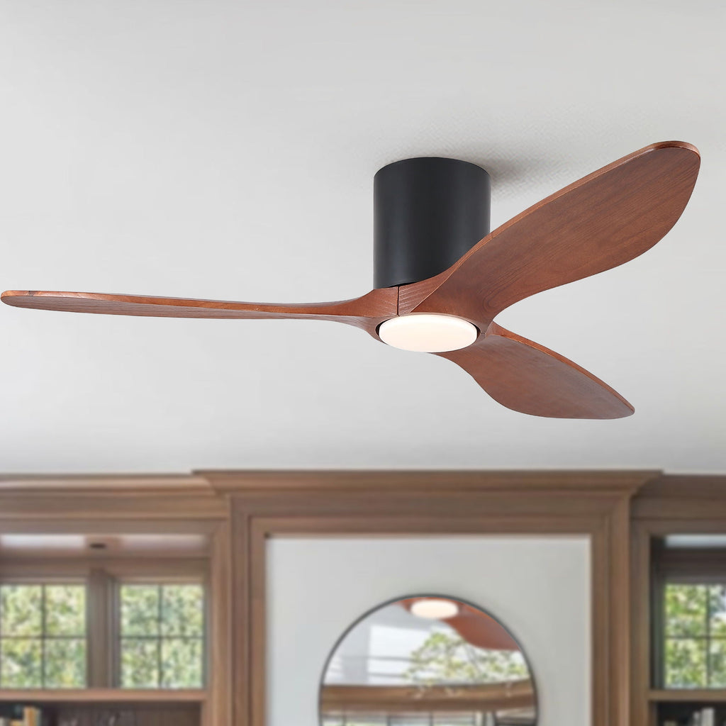 Low Profile Flush Mount Ceiling Fan With Light And - Matte Black