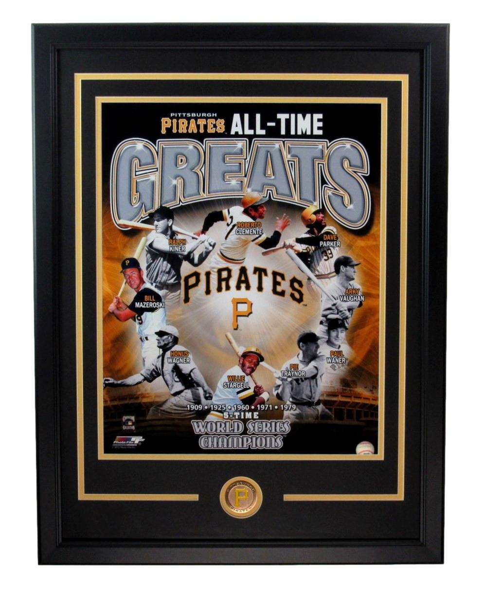 Pittsburgh Pirates All-Time Greats 16x20 Lithograph Print UNSIGNED Framed 188791