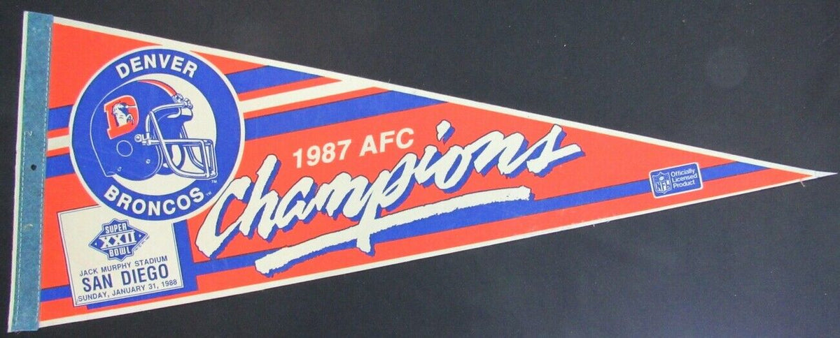 Vintage 1987 Denver Broncos AFC Champions Official NFL 12"X30" Pennant 157993