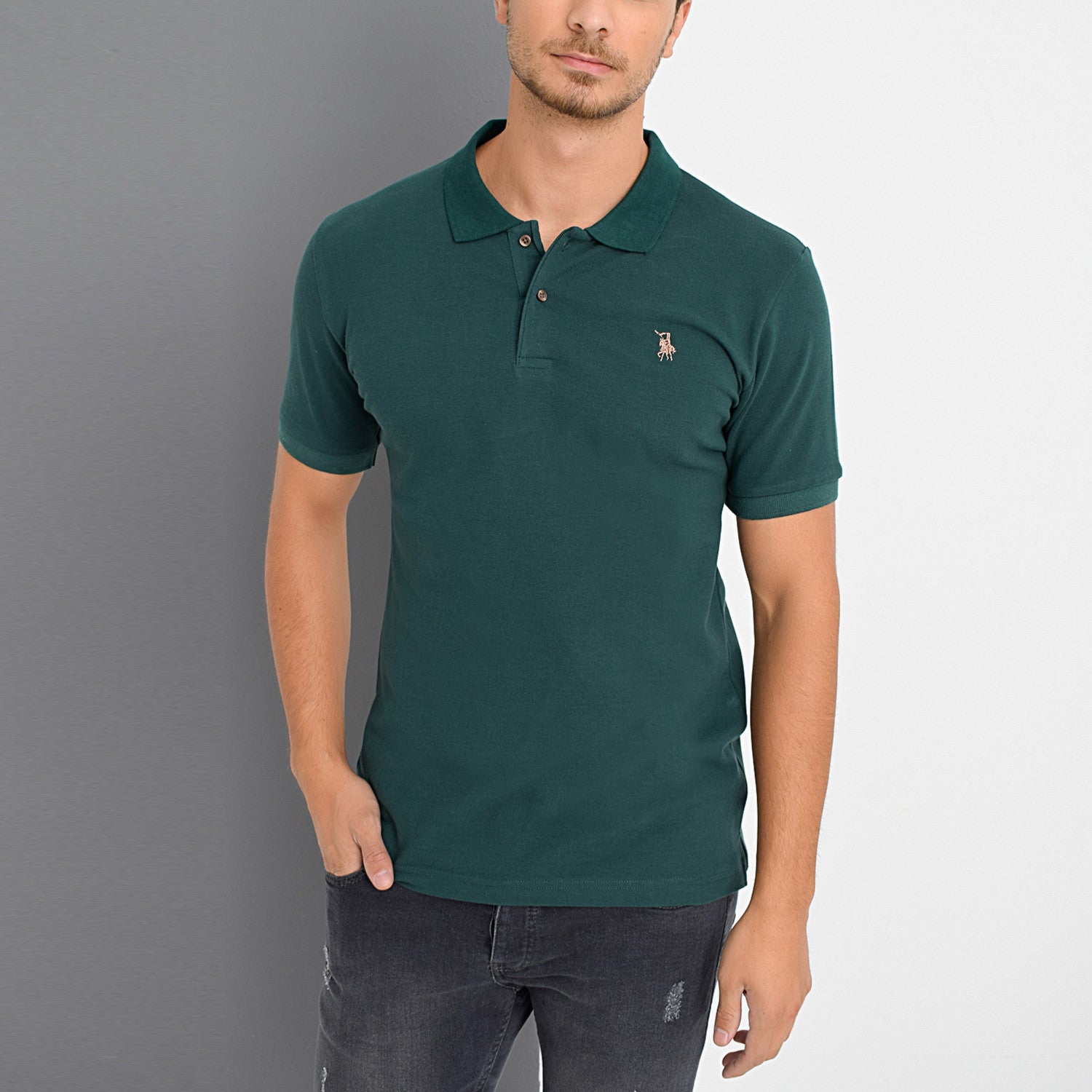 Short Sleeve Polo with Logo // Dark Green