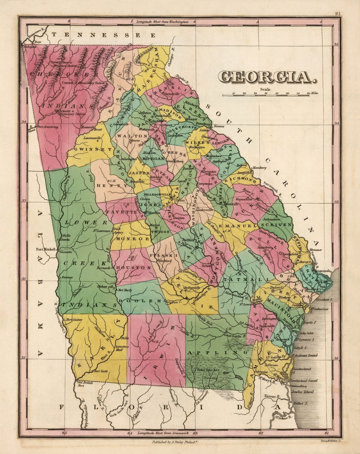 Vintage Map of Georgia 1824