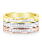 10K Yellow, White and Rose Gold over .925 Sterling Silver 5/8 Cttw Diamond Channel-Set Stackable Band Ring Set (H-I Color, I1-I2 Clarity) - Size 6 3/4